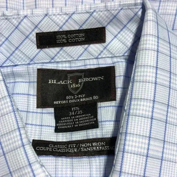 Black Brown 1826 Wrinkle Free, dressy button-down, chest pocket, size 15.5 34/35 - Picture 10 of 11